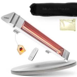 VASNER Teras 25 Terrassenstrahler mit Abdeckhaube – elektrischer Heizstrahler für Wandmontage & Deckenmontage, 2500 Watt, 4 Heizstufen, mit Schutzhülle AirCape, deutsche Markenqualität (Weiß)