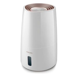 PHILIPS Luftbefeuchter 3000 Serie, für 45 m², NanoCloud, 99,97% weniger Bakterien, 300 ml/h, 3 Stufen, Schlafmodus, Ultraleise (33 dB), Feuchtigkeitssensor, Timer, 3L Tank, Weiß (HU3916/10)