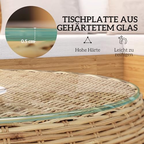 Outsunny Beistelltisch aus Polyrattan runder Kaffeetisch Couchtisch mit Glas Tischplatte Balkontisch Gartentisch Sofatisch Teetisch Rattantisch für Garten Terrasse Balkon, Ø75 x 42 cm Braun – Bild 4