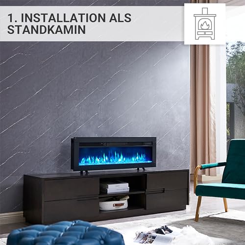 Elektrokamin BALDERIA Agnes 40 - Stand-, Wand- oder Einbaukamin, 3D-Flammeneffekt, Heizung, Timer, Fernbedienung - Schwarz – Bild 2