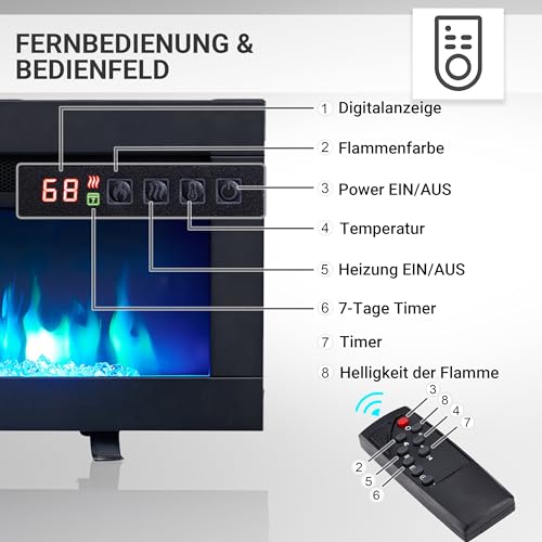 Elektrokamin BALDERIA Agnes 40 - Stand-, Wand- oder Einbaukamin, 3D-Flammeneffekt, Heizung, Timer, Fernbedienung - Schwarz – Bild 7