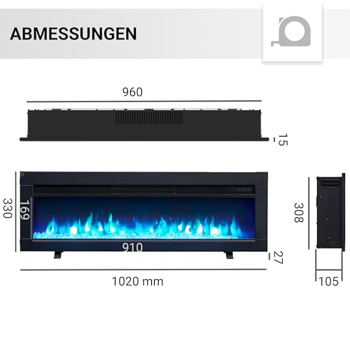 Elektrokamin BALDERIA Agnes 40 - Stand-, Wand- oder Einbaukamin, 3D-Flammeneffekt, Heizung, Timer, Fernbedienung - Schwarz – Bild 8