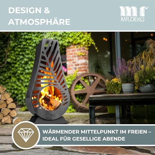 BENE ON FIRE Gartenofen Utah 108 cm | Kompakter Terrassenofen aus Stahl schwarz | Gartenkamin stilvoll modern | Outdoor Kaminofen mit Schornstein | Heizofen für Terrasse Veranda | Feuerstelle Design – Bild 2