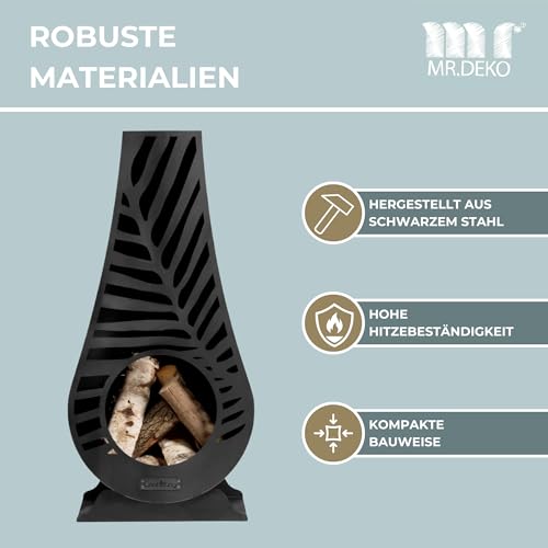 BENE ON FIRE Gartenofen Utah 108 cm | Kompakter Terrassenofen aus Stahl schwarz | Gartenkamin stilvoll modern | Outdoor Kaminofen mit Schornstein | Heizofen für Terrasse Veranda | Feuerstelle Design – Bild 5