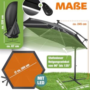Alternative view of KESSER® Alu Ampelschirm LED Solar Ø350cm Inkl. Abdeckung Fernbedienung Kurbelvorrichtung Kurbelschirm mit Ständer 360° Funktion UV-Schutz Aluminium Wasserabweisend Garten-Schirm Marktschirm Anthrazit
