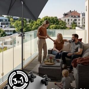 Alternative view of 4smile Sonnenschirm Balkon 210x140 cm, Anthrazit – UV50 rechteckig, höhenverstellbar mit Kurbel, für Garten & Terrasse, inkl. Sonnenschirmhalter und Schutzhülle