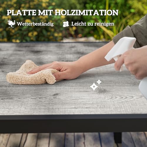 Outsunny Gartentisch Ausziehbarer Esstisch für 6-8 Personen, 160/240 x 90cm Aluminium Balkontisch mit Holzoptik Wetterfest Terrassentisch Outdoor Buffettisch für Garten, Terrasse Balkon Grau – Bild 5