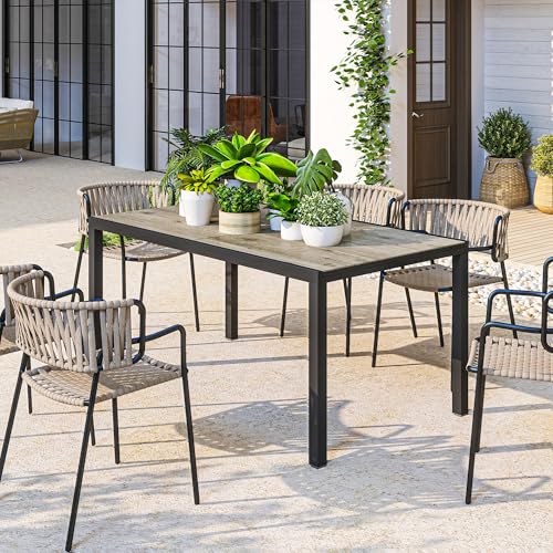 Outsunny Gartentisch Ausziehbarer Esstisch für 6-8 Personen, 160/240 x 90cm Aluminium Balkontisch mit Holzoptik Wetterfest Terrassentisch Outdoor Buffettisch für Garten, Terrasse Balkon Grau – Bild 6