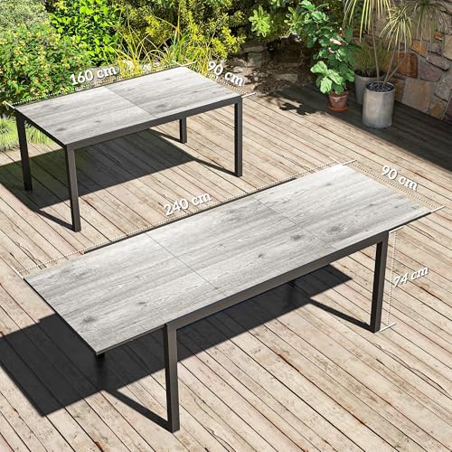 Outsunny Gartentisch Ausziehbarer Esstisch für 6-8 Personen, 160/240 x 90cm Aluminium Balkontisch mit Holzoptik Wetterfest Terrassentisch Outdoor Buffettisch für Garten, Terrasse Balkon Grau – Bild 7