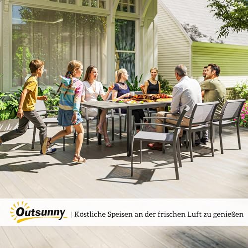 Outsunny Gartentisch Ausziehbarer Esstisch für 6-8 Personen, 160/240 x 90cm Aluminium Balkontisch mit Holzoptik Wetterfest Terrassentisch Outdoor Buffettisch für Garten, Terrasse Balkon Grau – Bild 9