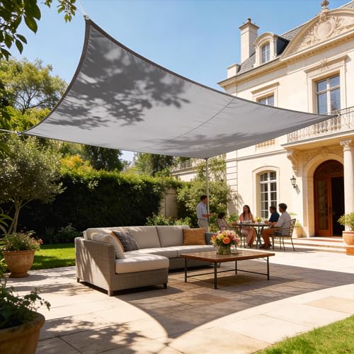 HAIKUS Sonnensegel Wasserdicht Rechteckig 5x5m Sonnenschutz Wasserabweisend Premium PES Polyester mit UV Schutz für Balkon Garten Terrasse Quadratisch Hellgrau