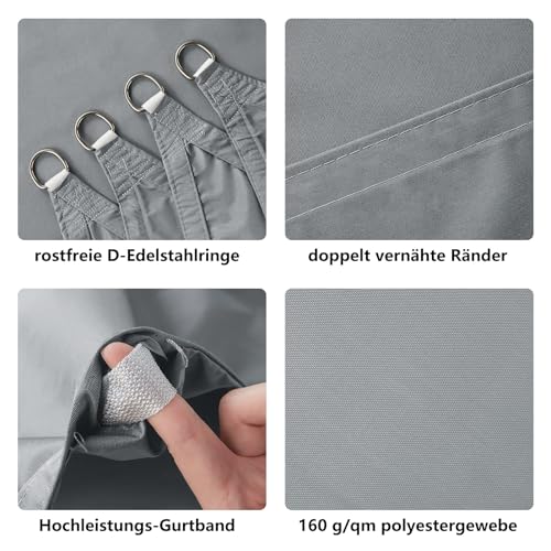 HAIKUS Sonnensegel Wasserdicht Rechteckig 5x5m Sonnenschutz Wasserabweisend Premium PES Polyester mit UV Schutz für Balkon Garten Terrasse Quadratisch Hellgrau – Bild 6