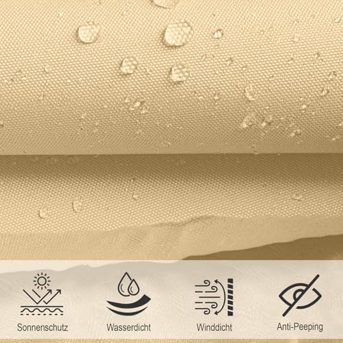 SUNNY GUARD Sonnensegel Wasserdicht 3x4m Rechteckig Sonnenschutz Wetterschutz Segel Baldachin UV Schutz für Balkon Terrasse Garten, Sand – Bild 2