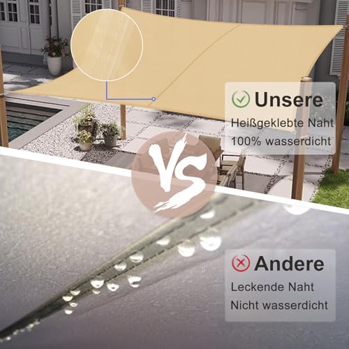 SUNNY GUARD Sonnensegel Wasserdicht 3x4m Rechteckig Sonnenschutz Wetterschutz Segel Baldachin UV Schutz für Balkon Terrasse Garten, Sand – Bild 4