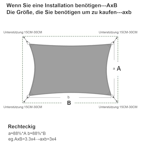 SUNNY GUARD Sonnensegel Wasserdicht 3x4m Rechteckig Sonnenschutz Wetterschutz Segel Baldachin UV Schutz für Balkon Terrasse Garten, Sand – Bild 5