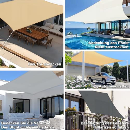 SUNNY GUARD Sonnensegel Wasserdicht 3x4m Rechteckig Sonnenschutz Wetterschutz Segel Baldachin UV Schutz für Balkon Terrasse Garten, Sand – Bild 6