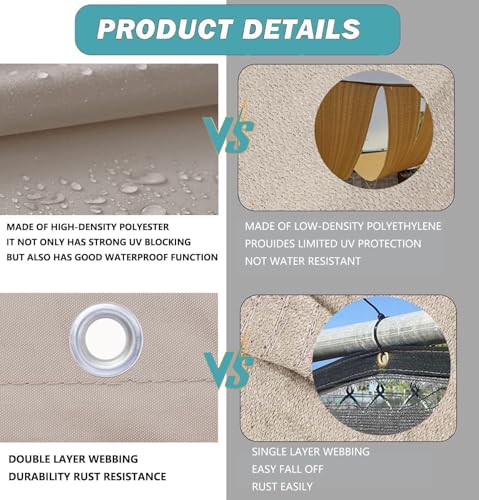 Sonnensegel 1.8x3M Wasserdicht Rechteckig Multi Farbe und Größe Sonnensegel Balkon UV Schutz Sonnenschutz Markise Mit Ösen Und Kordel für Balkon Terrasse Garten – Bild 4