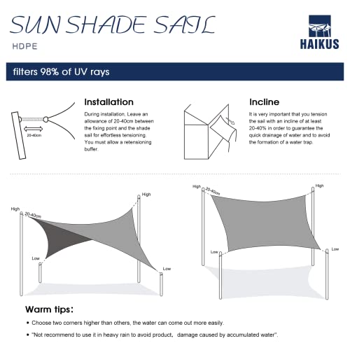 HAIKUS Sonnensegel 5x6 Rechteckig Premium HDPE, Wasserdurchlässig Sonnenschutz Atmungsaktiv Wetterbeständig für Garten Balkon und Terrasse, mit Befestigungsseile, Rechteck Weiss 5x6m, Grau – Bild 5
