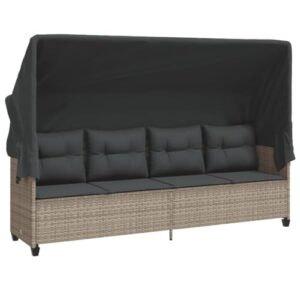 vidaXL Sonnenliege, Sonnenbett mit Sitzkissen 4 Rückenkissen, Outdoor Liege mit ausziehbarem Sonnendach, Gartenliege Tagesbett, Hellgrau Poly Rattan
