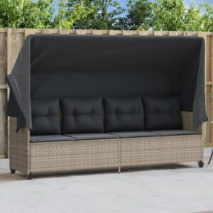 Alternative view of vidaXL Sonnenliege, Sonnenbett mit Sitzkissen 4 Rückenkissen, Outdoor Liege mit ausziehbarem Sonnendach, Gartenliege Tagesbett, Hellgrau Poly Rattan