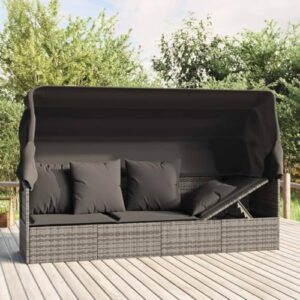 Alternative view of vidaXL Outdoor Loungebett, Verstellbar Gartensofa mit Kissen Dach, Sonnenliege mit Stahlrahmen, Relaxliege Lounge Sofa, Grau Poly Rattan