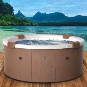 BRAST Whirlpool MSpa Rova mit Fester Außenwand | Ø182x70cm | LED-Beleuchtung mit 20 einstellbaren Farben für 6 Personen | 130 Massagedüsen | Ganzjähriger Einsatz Winterfest | In & Outdoor Pool