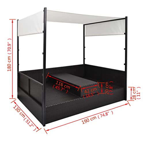 vidaXL Sonnenliege Poly Rattan Doppelliege Gartenliege Lounge Liege Sonnendach – Bild 2