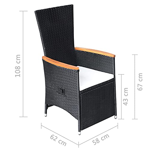 vidaXL 2X Garten Liegestuhl mit Auflagen Gartenstuhl Relaxstuhl Sonnenliege Sessel Stuhl Gartensessel Liegesessel Poly Rattan Schwarz – Bild 9