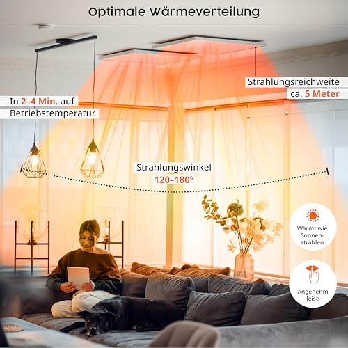 Könighaus LED Infrarotheizung 1000W ✓ Deckenheizung mit LED-Beleuchtung ✓ 5 Jahre Garantie ✓ Doppelter Überhitzungsschutz ✓ Fernbedienung ✓ Helligkeit einstellbar: Kalt-, Neutral-, Warmweiß – Bild 2