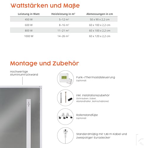 Könighaus LED Infrarotheizung 1000W ✓ Deckenheizung mit LED-Beleuchtung ✓ 5 Jahre Garantie ✓ Doppelter Überhitzungsschutz ✓ Fernbedienung ✓ Helligkeit einstellbar: Kalt-, Neutral-, Warmweiß – Bild 6