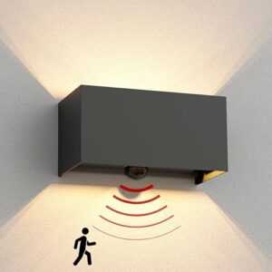 Alternative view of ledscom.de 4 Stück Wandleuchte CUBEL, Dämmerungssensor, Bewegungmelder für außen, IP65, Up-/Downlight, anthrazit matt, rechteckig, 2x G9 max. 10W