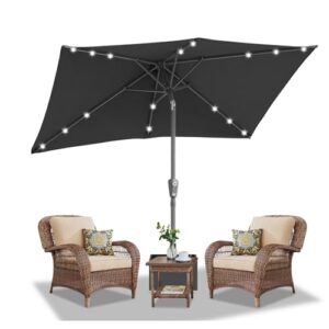 Daromigo Sonnenschirm Rechteckig LED Solar 210 x 140cm Grau mit Kurbel | Ampelschirm Sonnenschutz UV50 , 30° knickbar, Gartenschirm Terrassenschirm wasserdicht für Garten, ohne Ständer