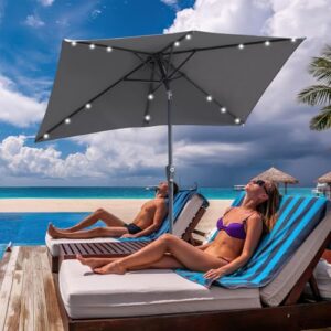 Alternative view of Daromigo Sonnenschirm Rechteckig LED Solar 210 x 140cm Grau mit Kurbel | Ampelschirm Sonnenschutz UV50 , 30° knickbar, Gartenschirm Terrassenschirm wasserdicht für Garten, ohne Ständer