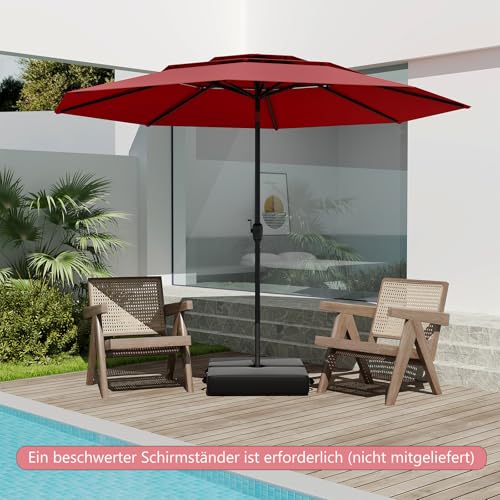 COSTWAY Sonnenschirm windfest stabil, 300 cm Gartenschirm mit Kurbel, beidseitig um 30° knickbar, UV-Schutz, Terrassenschirm belüftet, Marktschirm für Terrasse, Garten, Balkon (Weinrot) – Bild 8