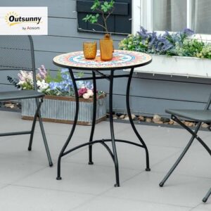 Alternative view of Outsunny Gartentisch Ø60 cm, Wetterfest Balkontisch aus Metall, Esstisch Outdoor, Campingtisch Beistelltisch, rund Terrassentisch für Garten Terrasse Balkon Rot Blau Weiß