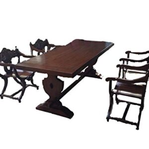 Kunibert Rittertafel mit 6 Stück Scherenstühlen 1 Massivholztisch 220cm Essgruppe Barock Mittelalter Esszimmergarnitur