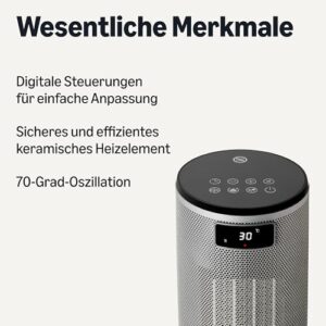 Alternative view of Amazon Basics Elektrische Heizung, tragbarer Keramik-Heizlüfter, 70° Oszillation, 1800W, 40cm, Grau