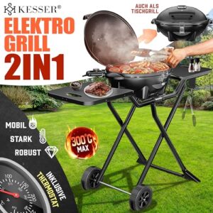 Alternative view of KESSER® elektrischer Elektrogrill 2in1 Tischgrill - Standgrill mit Deckel und Standfuß | max. 2400 Watt | Faltbar | Thermostat | Antihaftbeschichtung | Grillplatte Abstelltische | 2 Räder