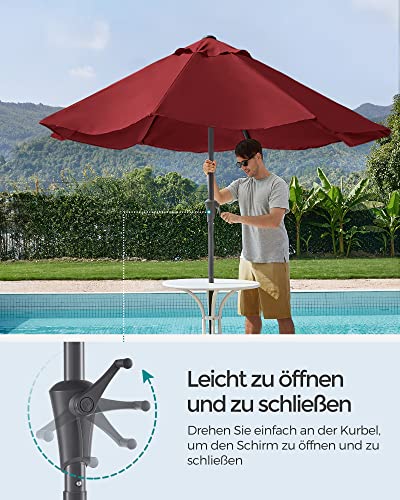 SONGMICS Sonnenschirm 300 cm, UPF 50 , Strandschirm, beidseitig um 30° knickbar, Sonnenschutz, mit Kurbel zum Öffnen/Schließen, für Terrasse, Balkon, Pool, ohne Ständer, rot GPU30RD – Bild 3