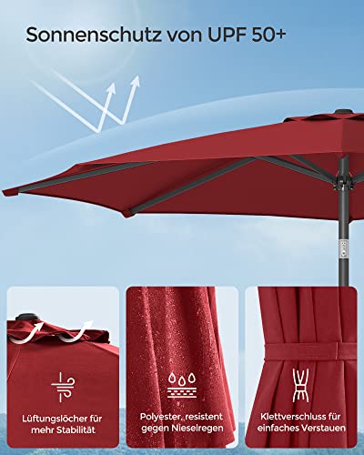 SONGMICS Sonnenschirm 300 cm, UPF 50 , Strandschirm, beidseitig um 30° knickbar, Sonnenschutz, mit Kurbel zum Öffnen/Schließen, für Terrasse, Balkon, Pool, ohne Ständer, rot GPU30RD – Bild 5