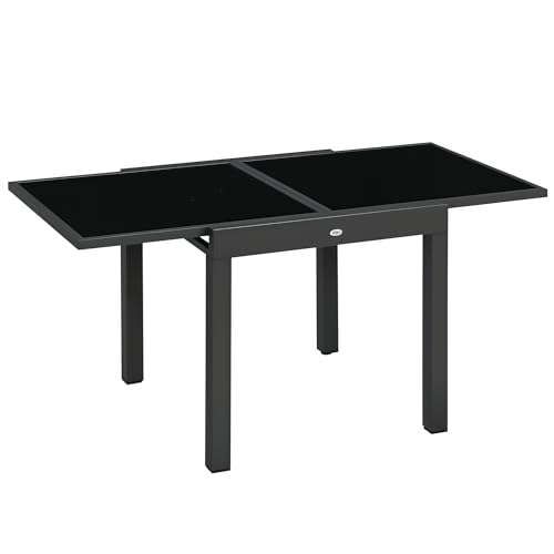 Outsunny Gartentisch, Balkontisch mit Klappbarer Tischplatte, Terrassentisch mit Glas Tischplatte, Esstisch für Garten, 160 x 80 x 75 cm Schwarz