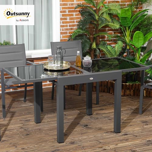 Outsunny Gartentisch, Balkontisch mit Klappbarer Tischplatte, Terrassentisch mit Glas Tischplatte, Esstisch für Garten, 160 x 80 x 75 cm Schwarz – Bild 2