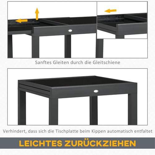 Outsunny Gartentisch, Balkontisch mit Klappbarer Tischplatte, Terrassentisch mit Glas Tischplatte, Esstisch für Garten, 160 x 80 x 75 cm Schwarz – Bild 5