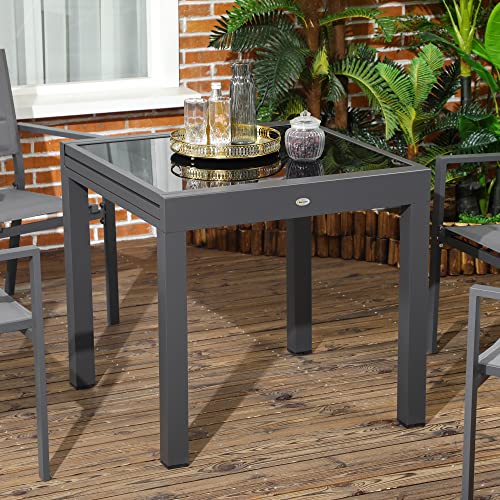 Outsunny Gartentisch, Balkontisch mit Klappbarer Tischplatte, Terrassentisch mit Glas Tischplatte, Esstisch für Garten, 160 x 80 x 75 cm Schwarz – Bild 7