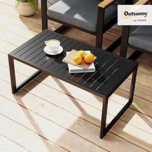 Alternative view of Outsunny Beistelltisch mit Lamellendesign Balkontisch aus Aluminium Kaffeetisch wetterfest Gartentisch pflegeleicht Sofatisch Outdoor Tisch für Balkon Garten Terrasse 90 x 50 x 42 cm Schwarz