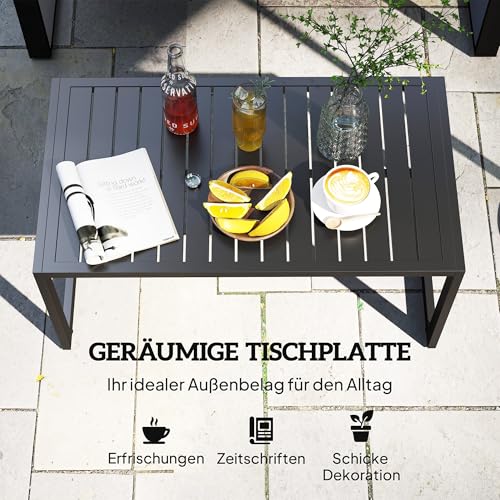 Outsunny Beistelltisch mit Lamellendesign Balkontisch aus Aluminium Kaffeetisch wetterfest Gartentisch pflegeleicht Sofatisch Outdoor Tisch für Balkon Garten Terrasse 90 x 50 x 42 cm Schwarz – Bild 4