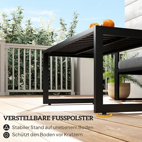 Outsunny Beistelltisch mit Lamellendesign Balkontisch aus Aluminium Kaffeetisch wetterfest Gartentisch pflegeleicht Sofatisch Outdoor Tisch für Balkon Garten Terrasse 90 x 50 x 42 cm Schwarz – Bild 7
