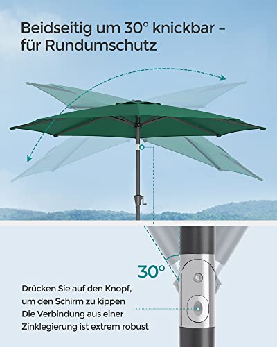 SONGMICS Sonnenschirm 300 cm, UPF 50 , Strandschirm, beidseitig um 30° knickbar, Sonnenschutz, mit Kurbel zum Öffnen/Schließen, für Terrasse, Balkon, Pool, ohne Ständer, grün GPU30GN – Bild 4