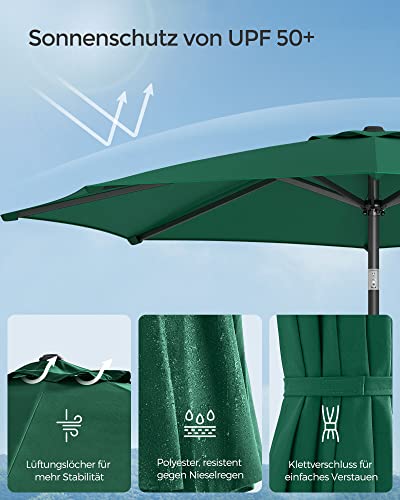 SONGMICS Sonnenschirm 300 cm, UPF 50 , Strandschirm, beidseitig um 30° knickbar, Sonnenschutz, mit Kurbel zum Öffnen/Schließen, für Terrasse, Balkon, Pool, ohne Ständer, grün GPU30GN – Bild 5