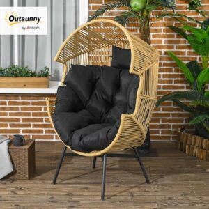 Alternative view of Outsunny Rattansessel, Rattan Korbsessel mit dickem Sitzkissen, Gartensessel in Eiform, 120 kg belastbar, für Terrasse, Garten, Sand